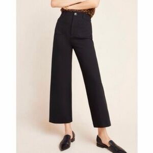 Anthropologie Courtney Ponte Wide Leg Pants High Waist Crop Black 0